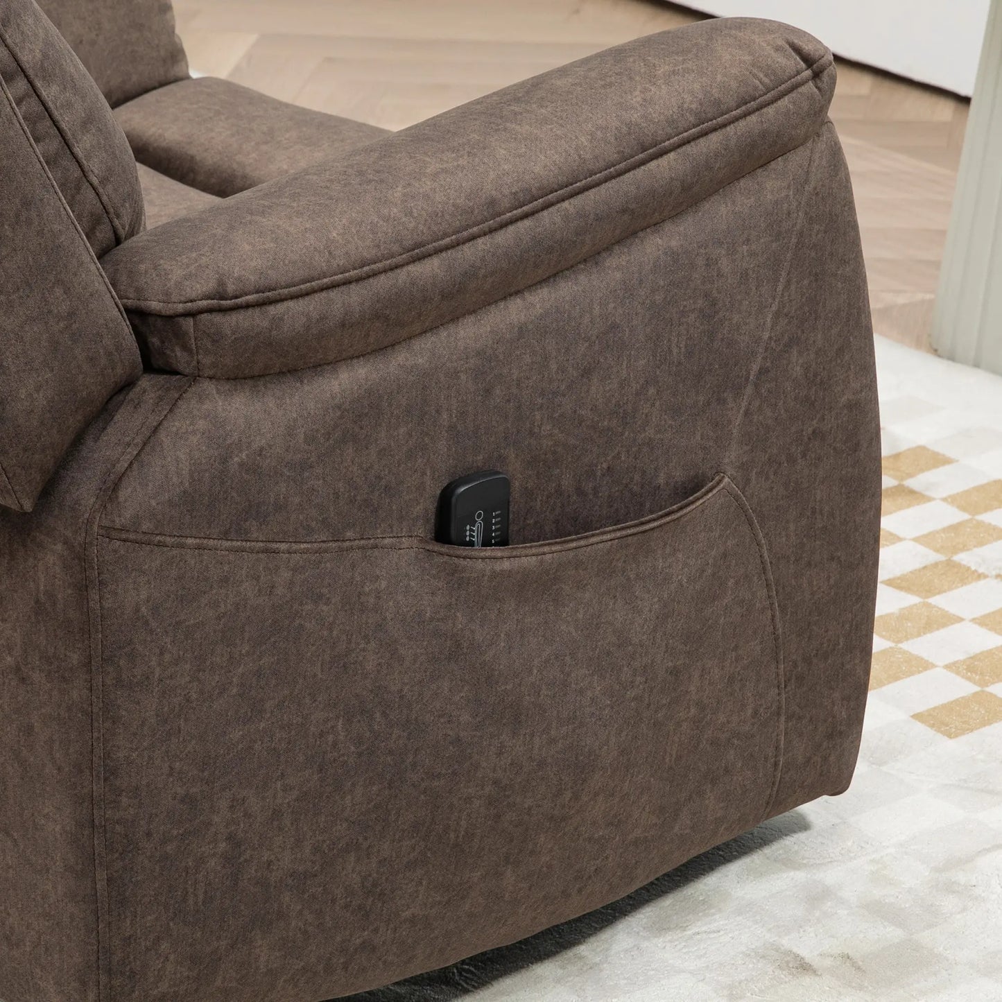 Manual Recliner Chair with Vibration Massage, Reclining Chair for Living Room with Side Pockets, Brown Single Sofas at Gallery Canada