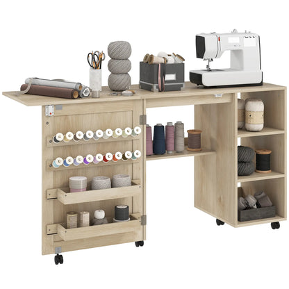 Sewing Machine Table with Drop Leaf, Rattan Door, Storage Shelves, Natural Storage Cabinets at Gallery Canada