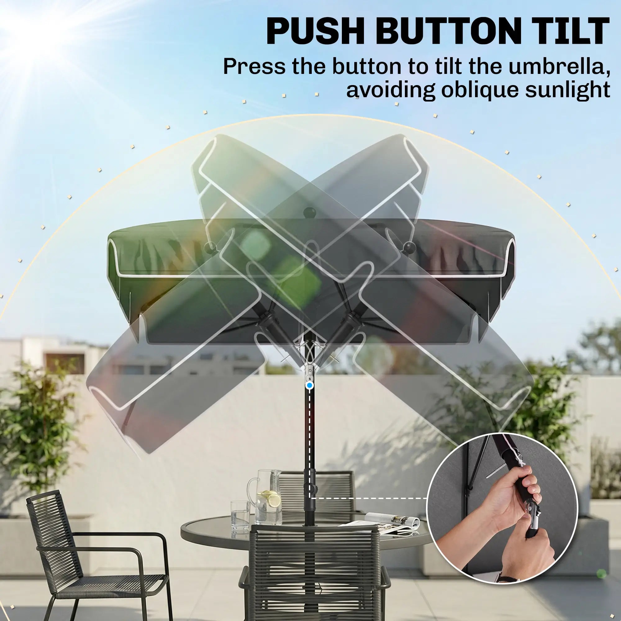 6.5x4ft Rectangle Patio Umbrella, Aluminum Tilt Adjustable, Grey Sun Umbrellas at Gallery Canada