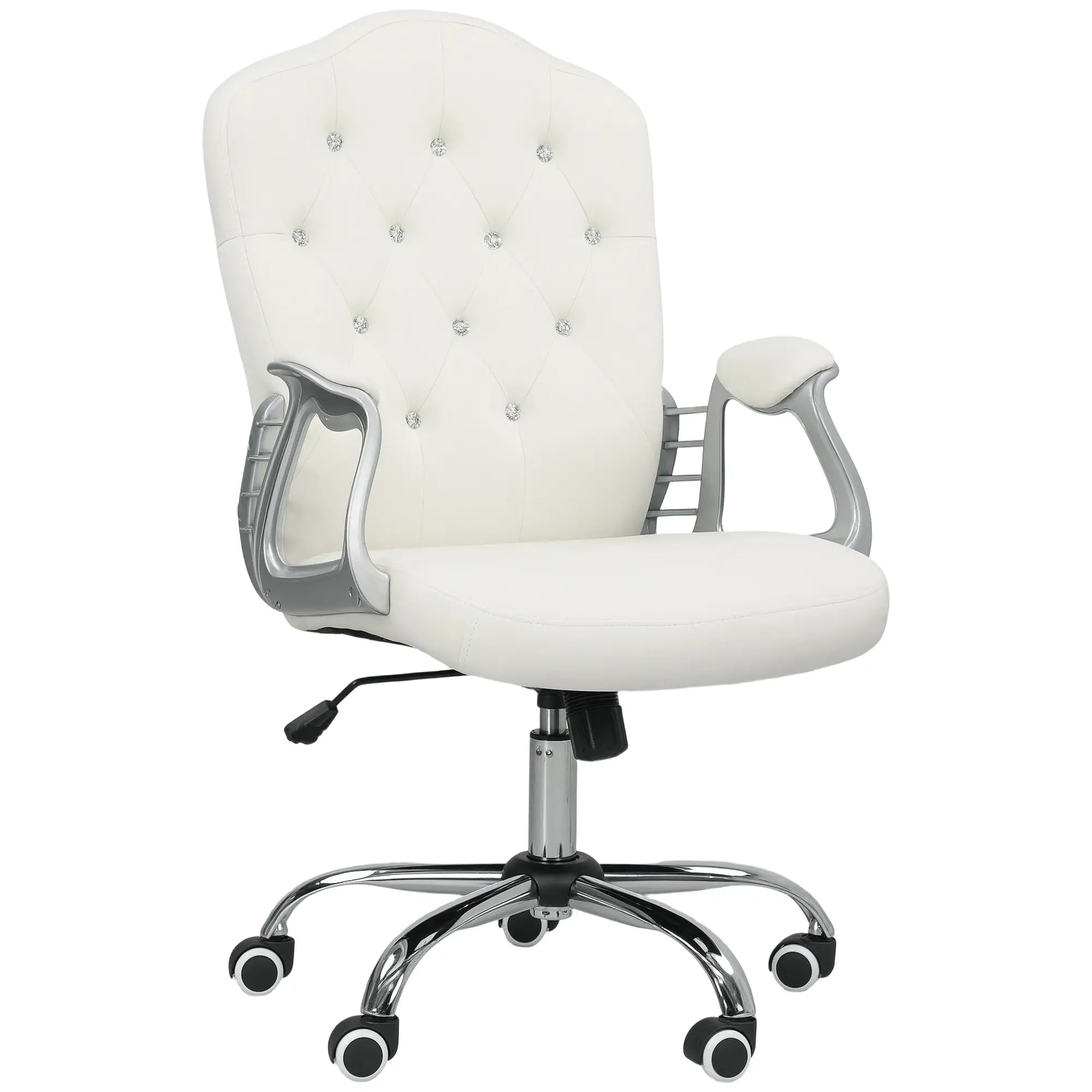 Vanity Office Chair, Velvet Computer Desk Chair with Swivel Wheels, Adjustable Height, Tilt Function, Off-White Task Chairs at Gallery Canada