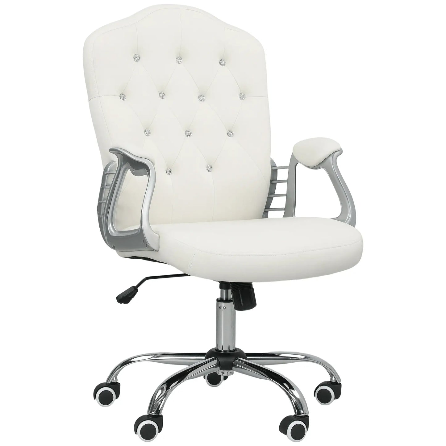 Vanity Office Chair, Velvet Computer Desk Chair with Swivel Wheels, Adjustable Height, Tilt Function, Off-White Task Chairs at Gallery Canada