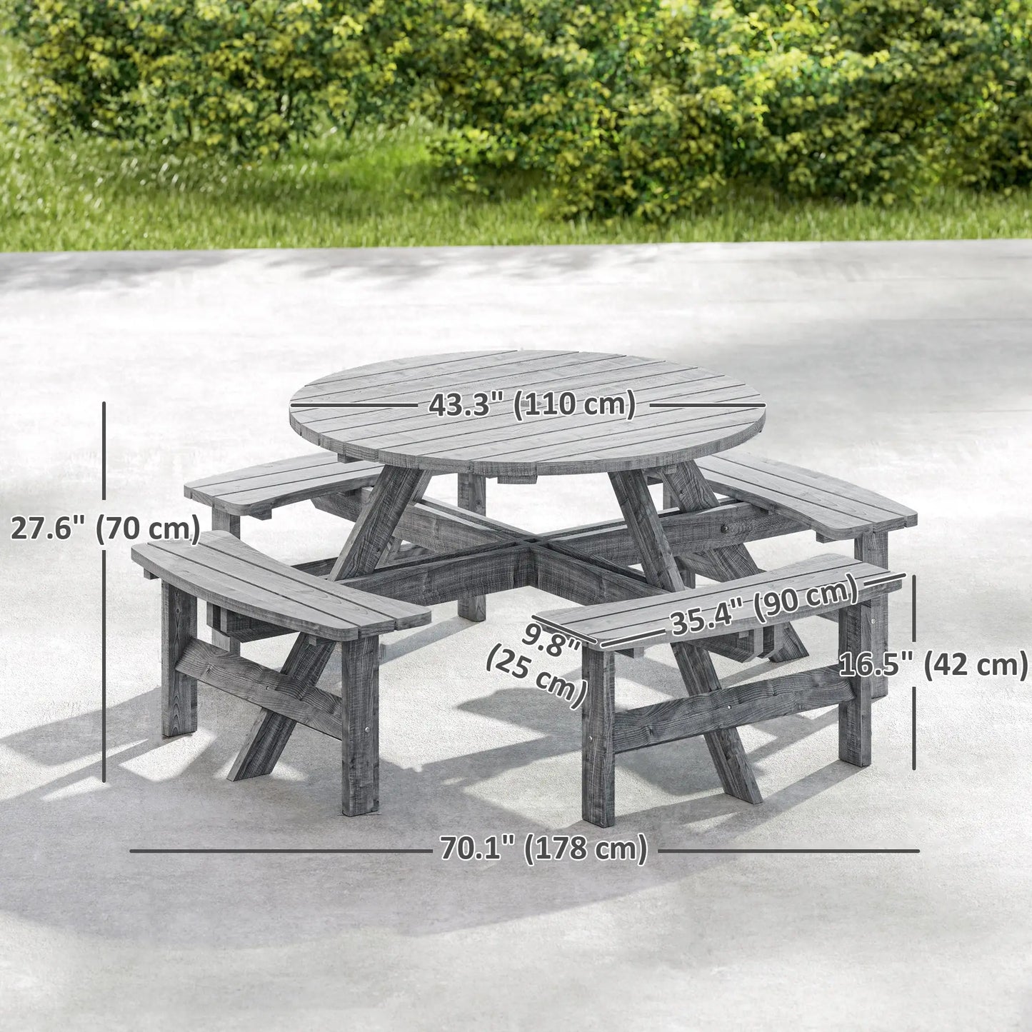 8 Seater Round Wooden Pub Bench, Patio Dining Set, Outdoor Patio