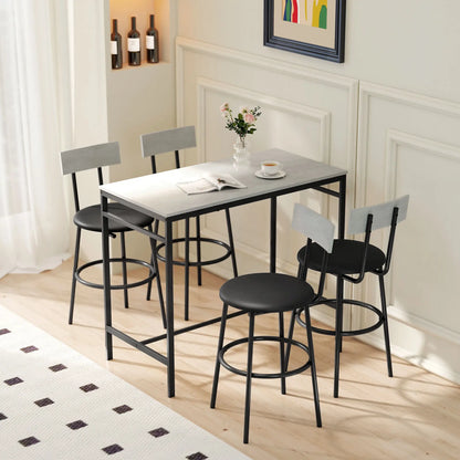 5-Piece Industrial Bar Table Set, 4 Stools with Footrest, Cement Grey Bar Sets at Gallery Canada