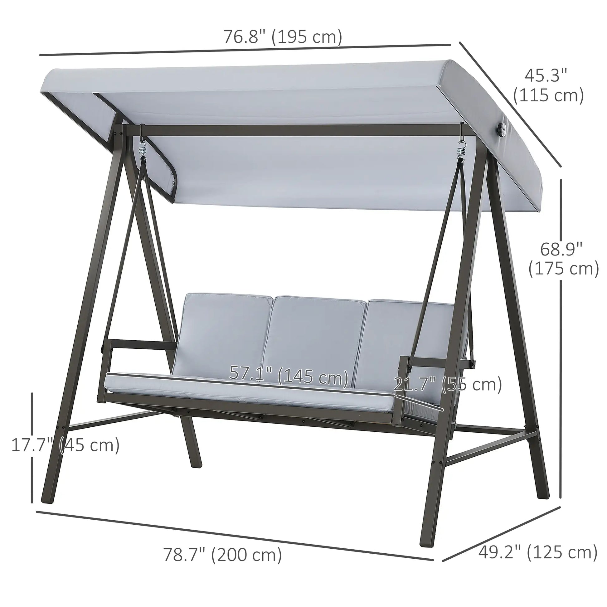 3 Seater Patio Swing Chair, Adjustable Canopy, Removable Cushions, Light Grey Patio Swings with Stand at Gallery Canada