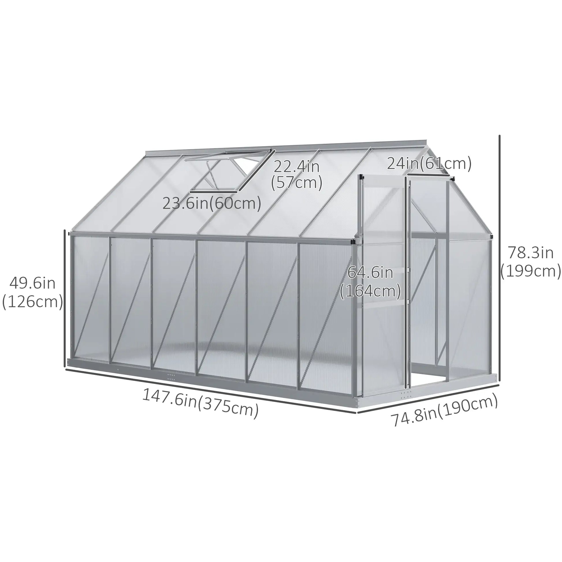 6' x 12' x 6.5' Walk-in Greenhouse, Polycarbonate, Adjustable Roof Vent, Sliding Door, Clear Walk In Greenhouses at Gallery Canada