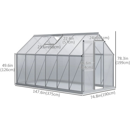 6' x 12' x 6.5' Walk-in Greenhouse, Polycarbonate, Adjustable Roof Vent, Sliding Door, Clear Walk In Greenhouses at Gallery Canada