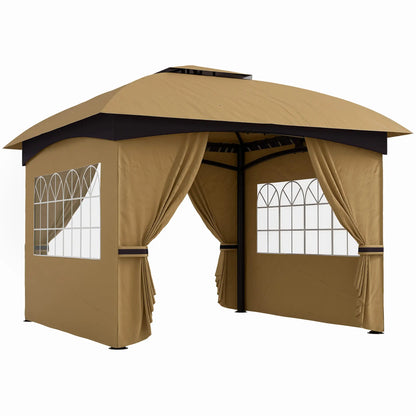 11' x 11' Outdoor Gazebo, Double Roof, Galvanised Steel Frame, Beige Gazebos at Gallery Canada