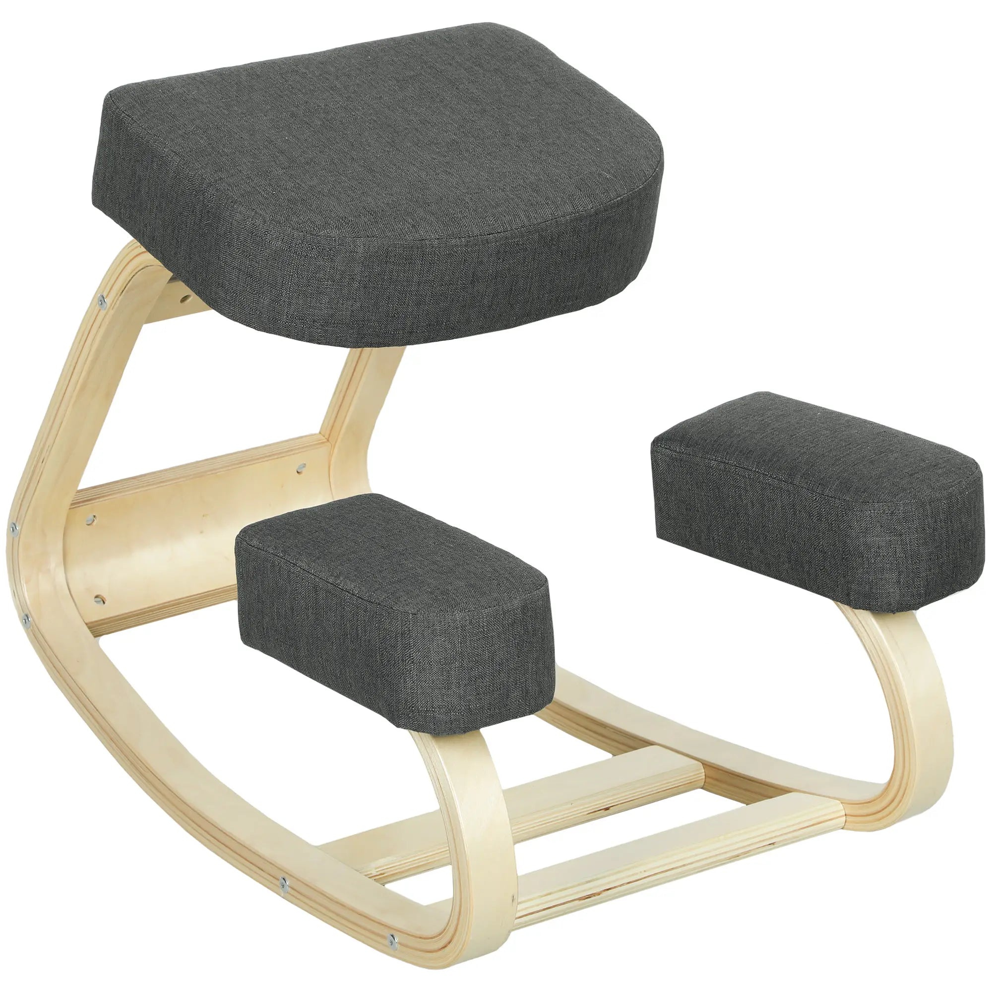 Ergonomic Kneeling Chair, Wood Kneel Stool, Thick Pads, Dark Grey Office Chairs at Gallery Canada