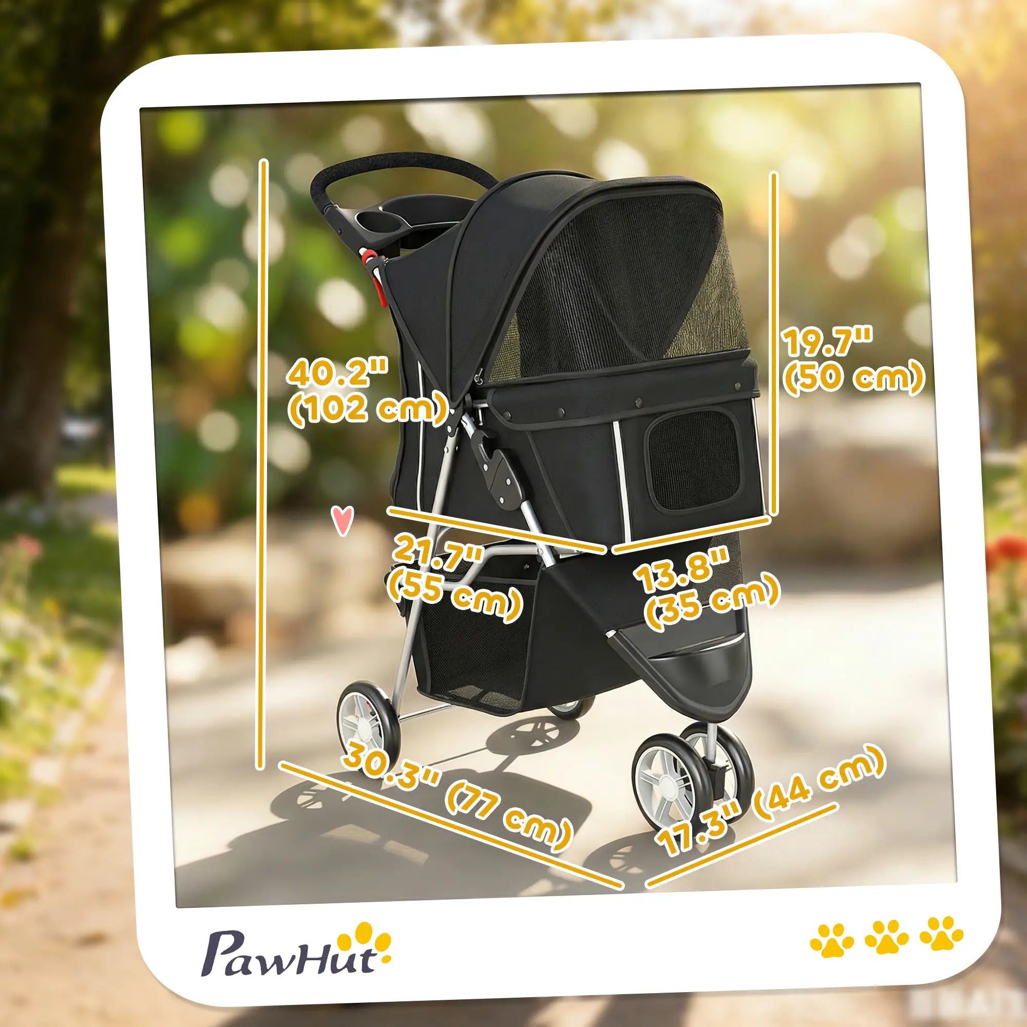 3 Wheel Foldable Dog Stroller, Storage Basket, Adjustable Canopy, Black Dog Bike Trailers & Strollers at Gallery Canada