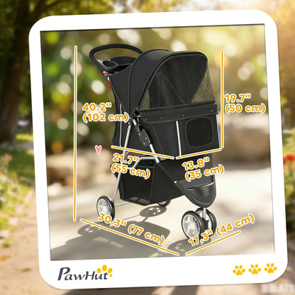 3 Wheel Foldable Dog Stroller, Storage Basket, Adjustable Canopy, Black Dog Bike Trailers & Strollers at Gallery Canada