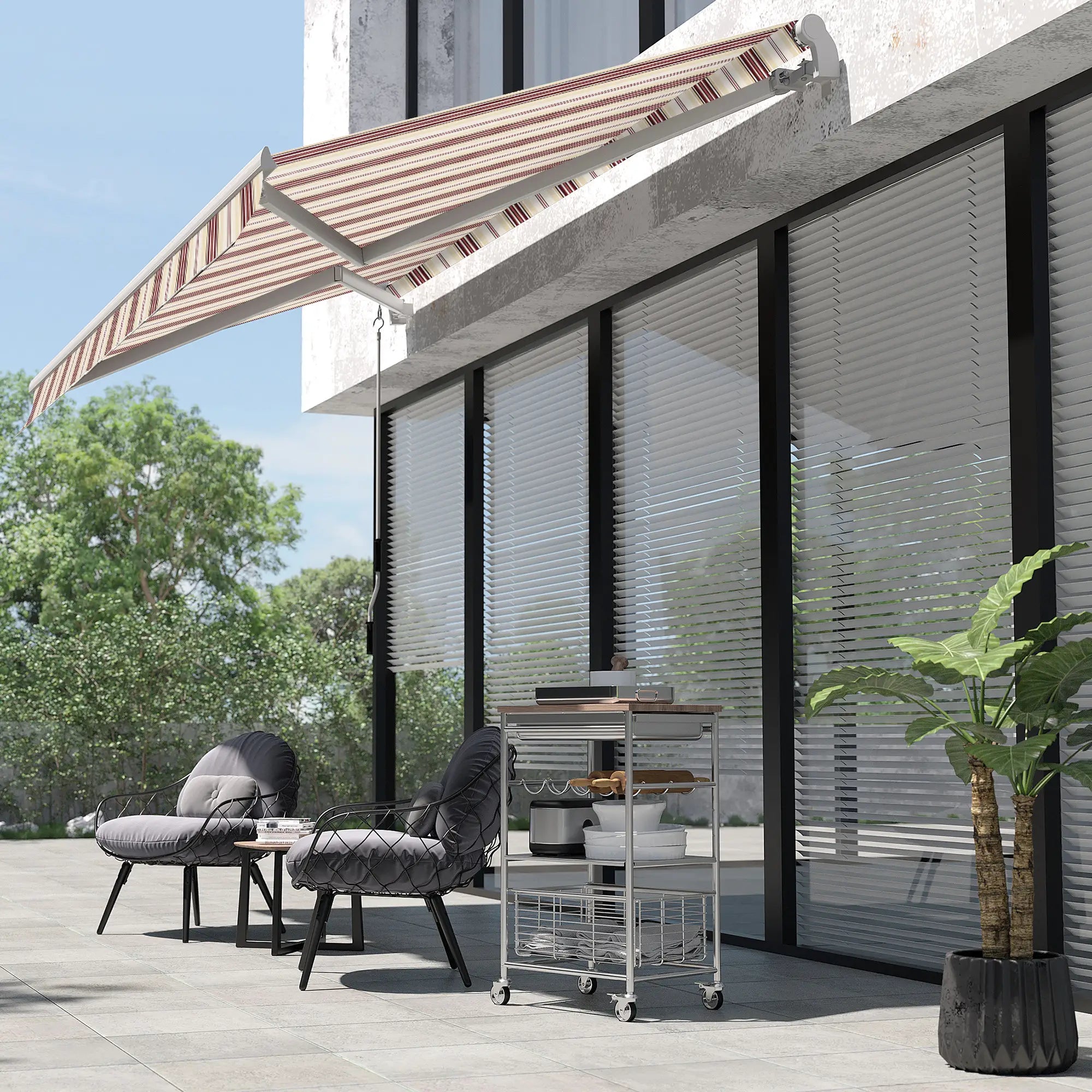 10' x 8' Manual Retractable Awning, Sun Shade Canopy, Aluminum Frame, UV Protection, Red Stripe, Red Deck Awnings at Gallery Canada
