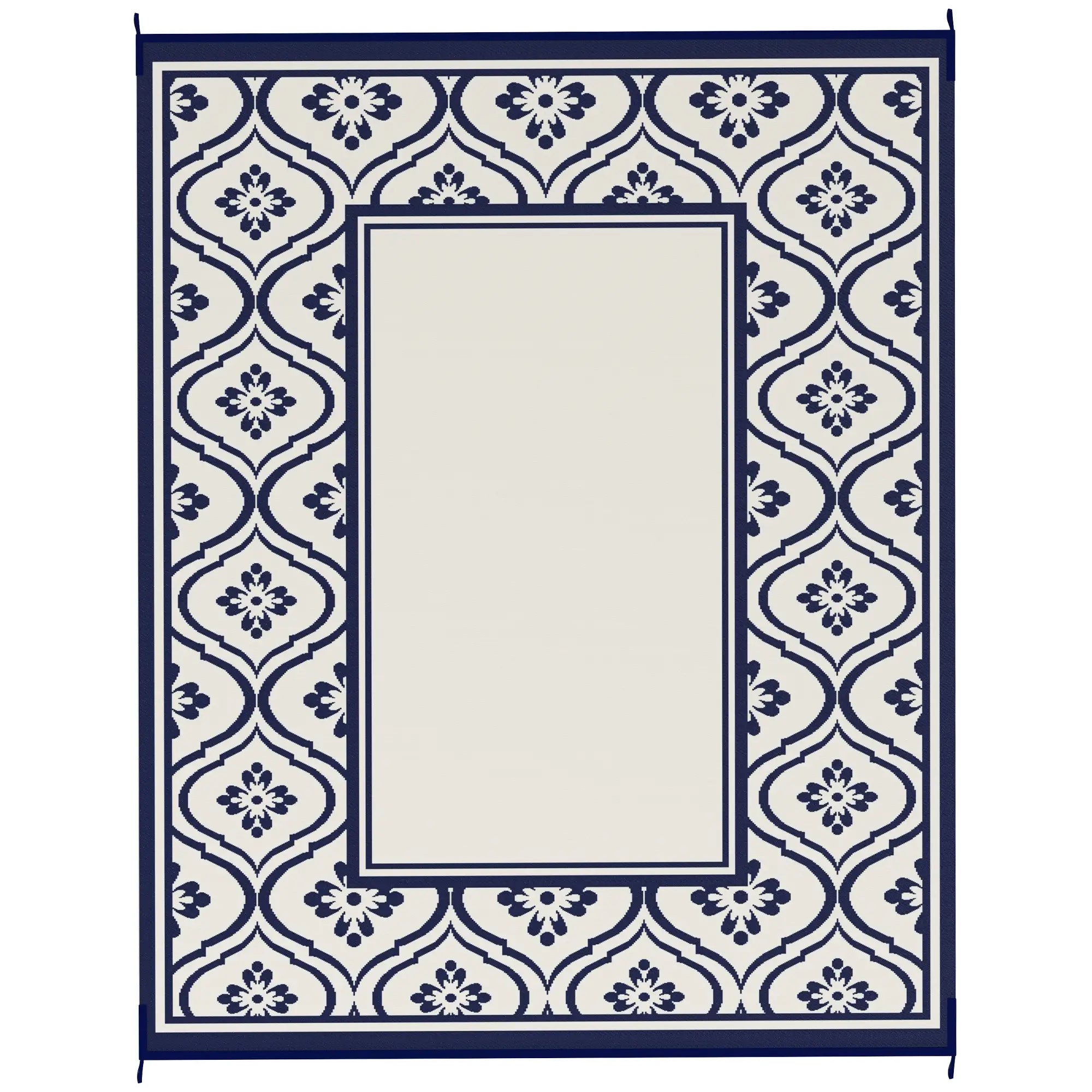 8' x 10' Outdoor RV Rug, Reversible, Gourd Border, White, Blue Garden Decor Blue and White at Gallery Canada