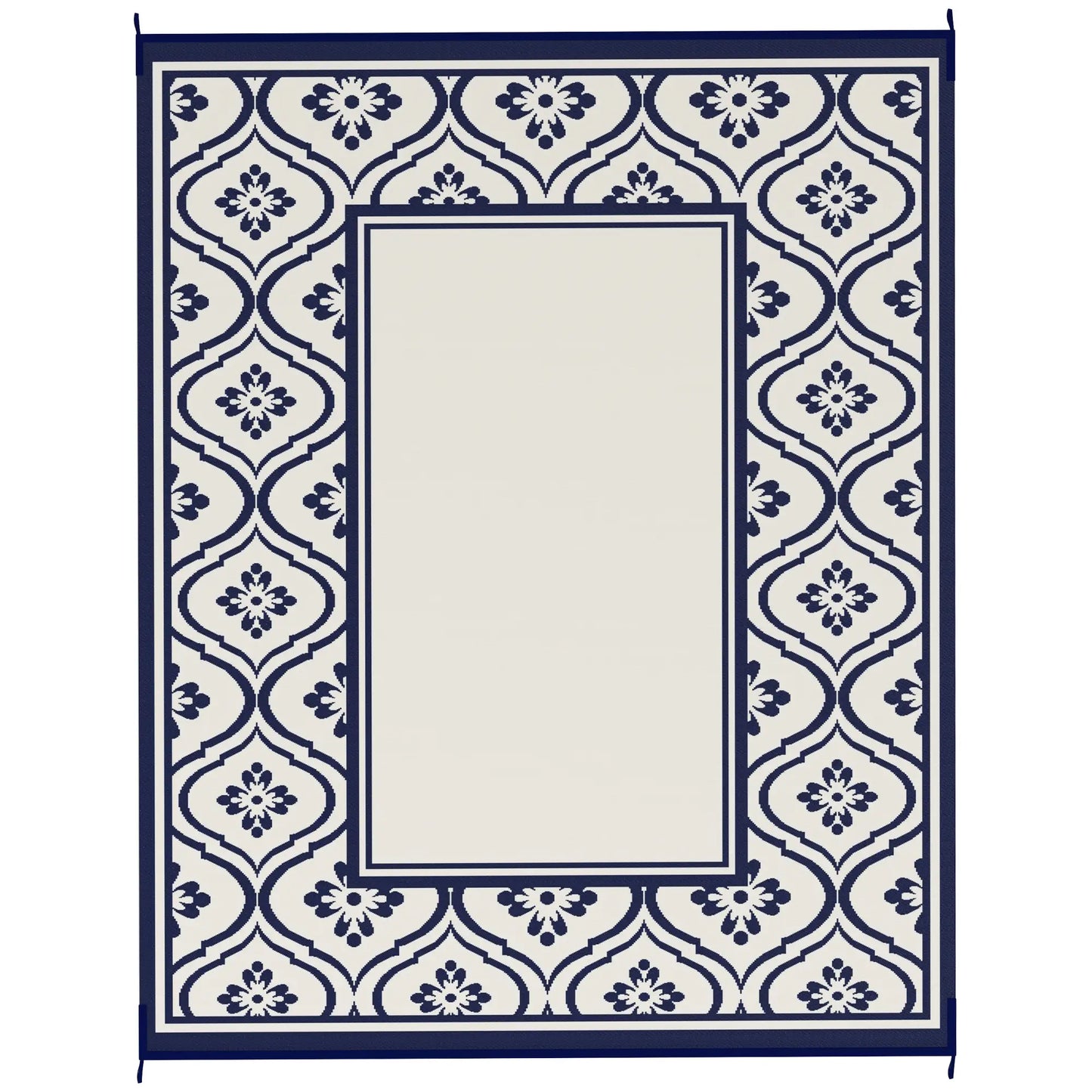 8' x 10' Outdoor RV Rug, Reversible, Gourd Border, White, Blue Garden Decor Blue and White at Gallery Canada
