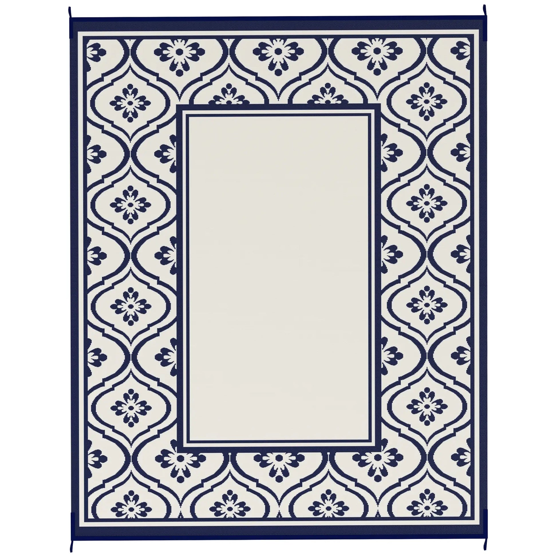 8' x 10' Outdoor RV Rug, Reversible, Gourd Border, White, Blue Garden Decor Blue and White at Gallery Canada