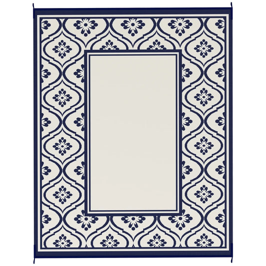 8' x 10' Outdoor RV Rug, Reversible, Gourd Border, White, Blue Garden Decor Blue and White at Gallery Canada