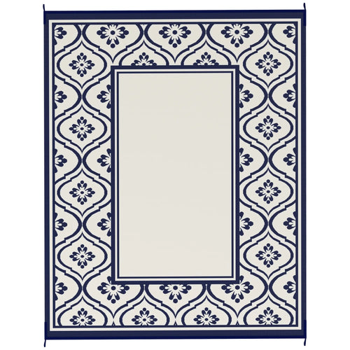 8' x 10' Outdoor RV Rug, Reversible, Gourd Border, White, Blue
