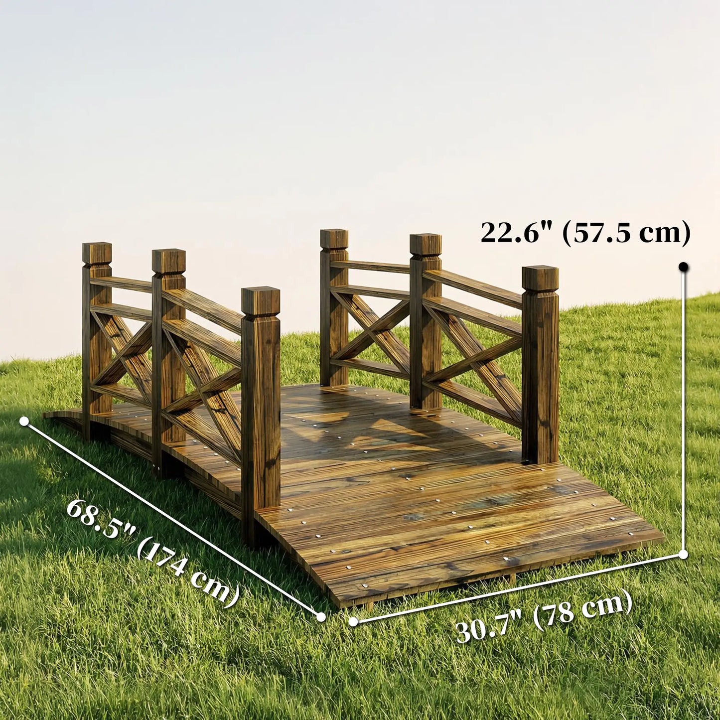 Garden Bridge, Wooden Arch Footbridge With Safety Rails, Carbonized Garden Decor at Gallery Canada