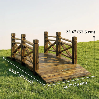 Garden Bridge, Wooden Arch Footbridge With Safety Rails, Carbonized Garden Decor at Gallery Canada
