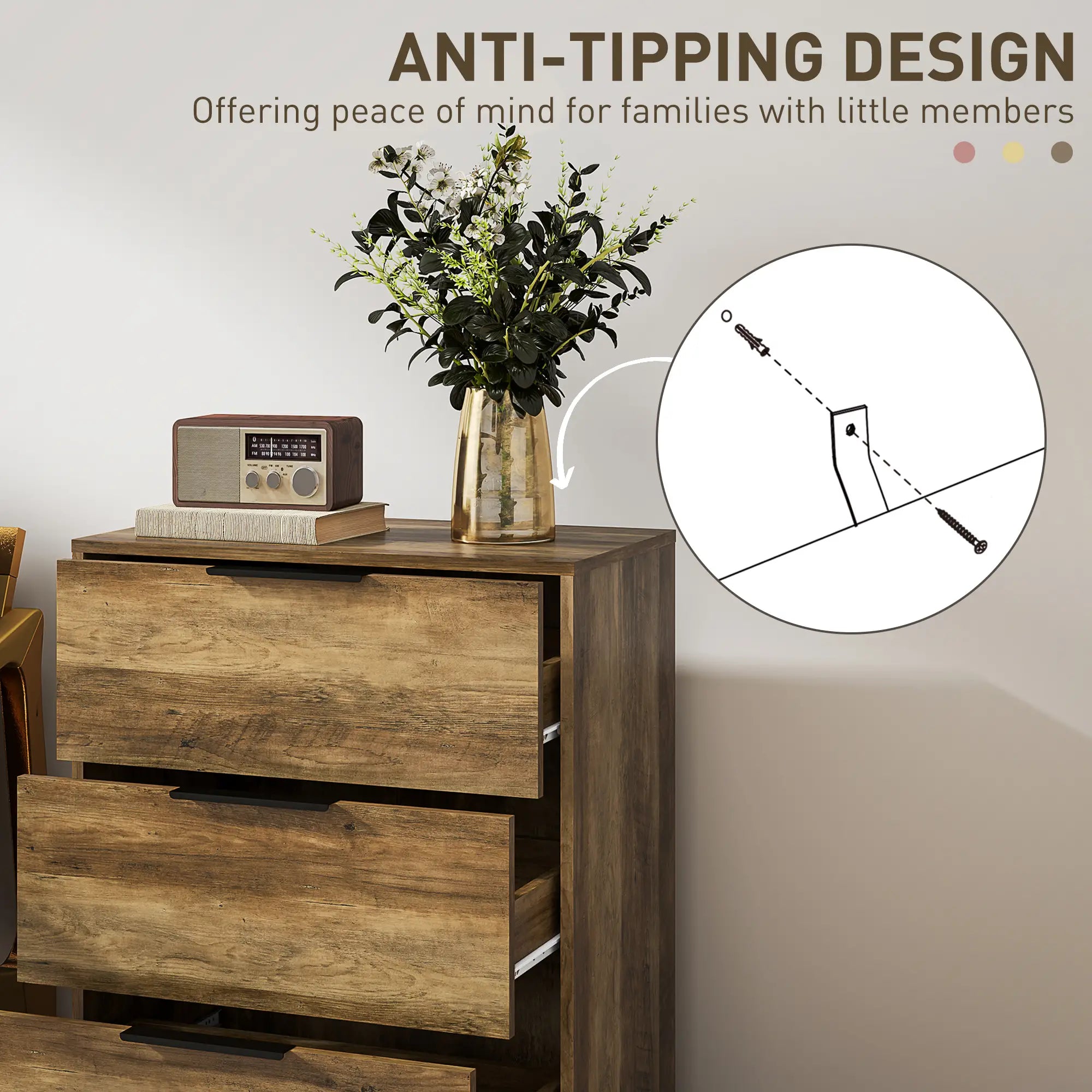 3 Drawer Dresser Tower, Chest for Bedroom, Hallway, Natural Storage Cabinets at Gallery Canada