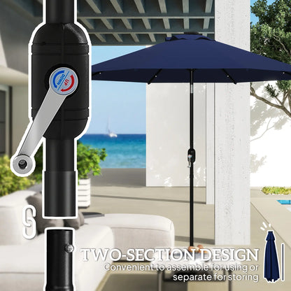 9ft Solar Patio Umbrella, 24 LED Lights, Tilt Canopy, Navy Blue Sun Umbrellas at Gallery Canada