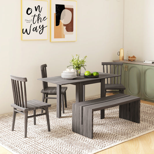 Folding Dining Table, Extendable Kitchen Table for Small Space, Drop Leaf Table for 2-4 People, Grey - Gallery Canada