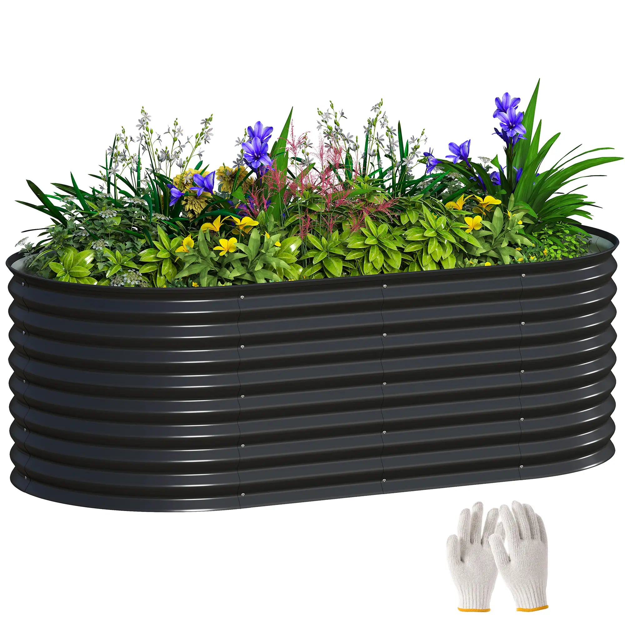 Galvanized Raised Garden Bed, 5 x 2.5 x 2 ft, Oval Planter Box, Black Galvanized Planter Boxes at Gallery Canada