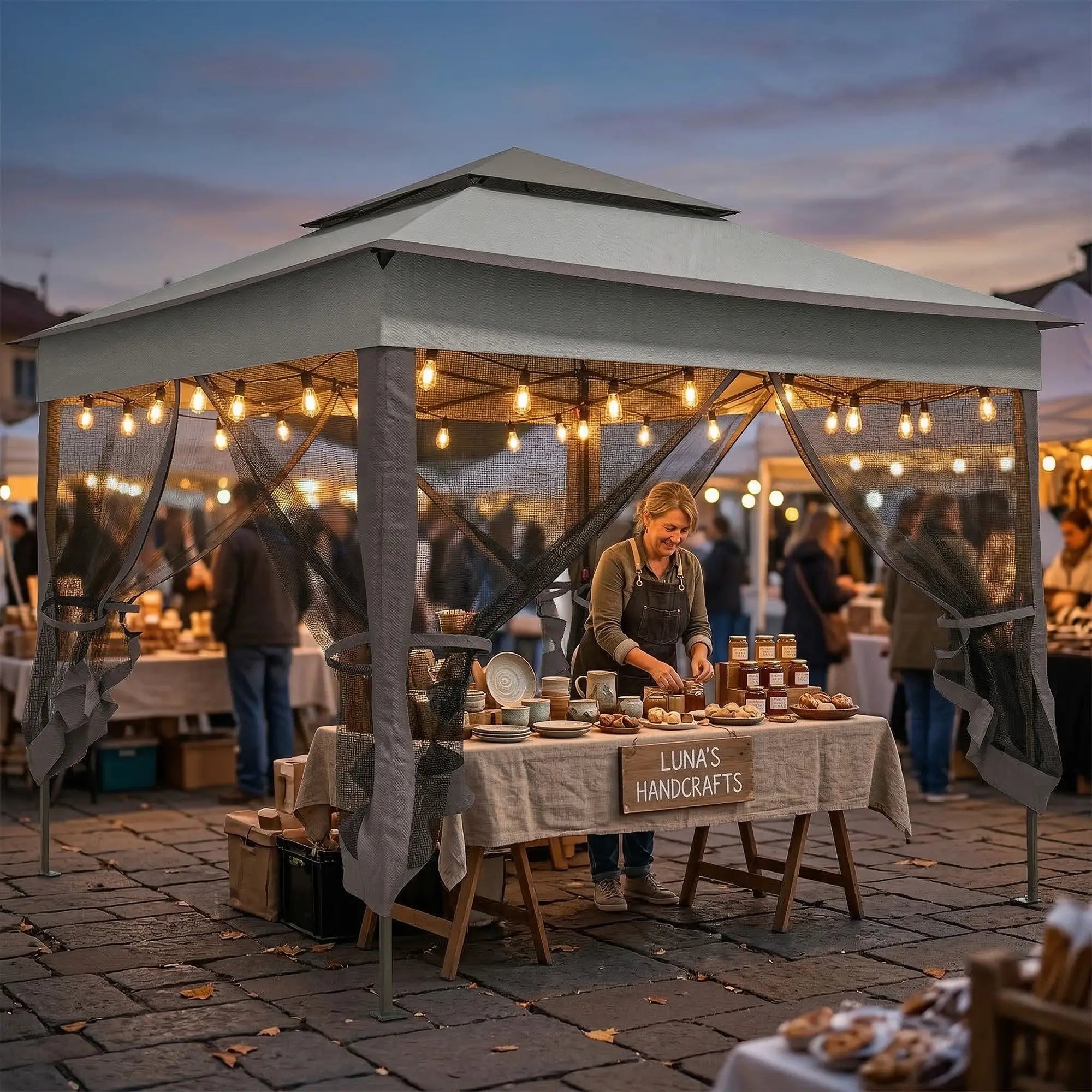 11' x 11' Pop Up Canopy, 2-Tier Soft Top Shelter Tent With Netting, Mixed Grey Pop Up Canopies at Gallery Canada