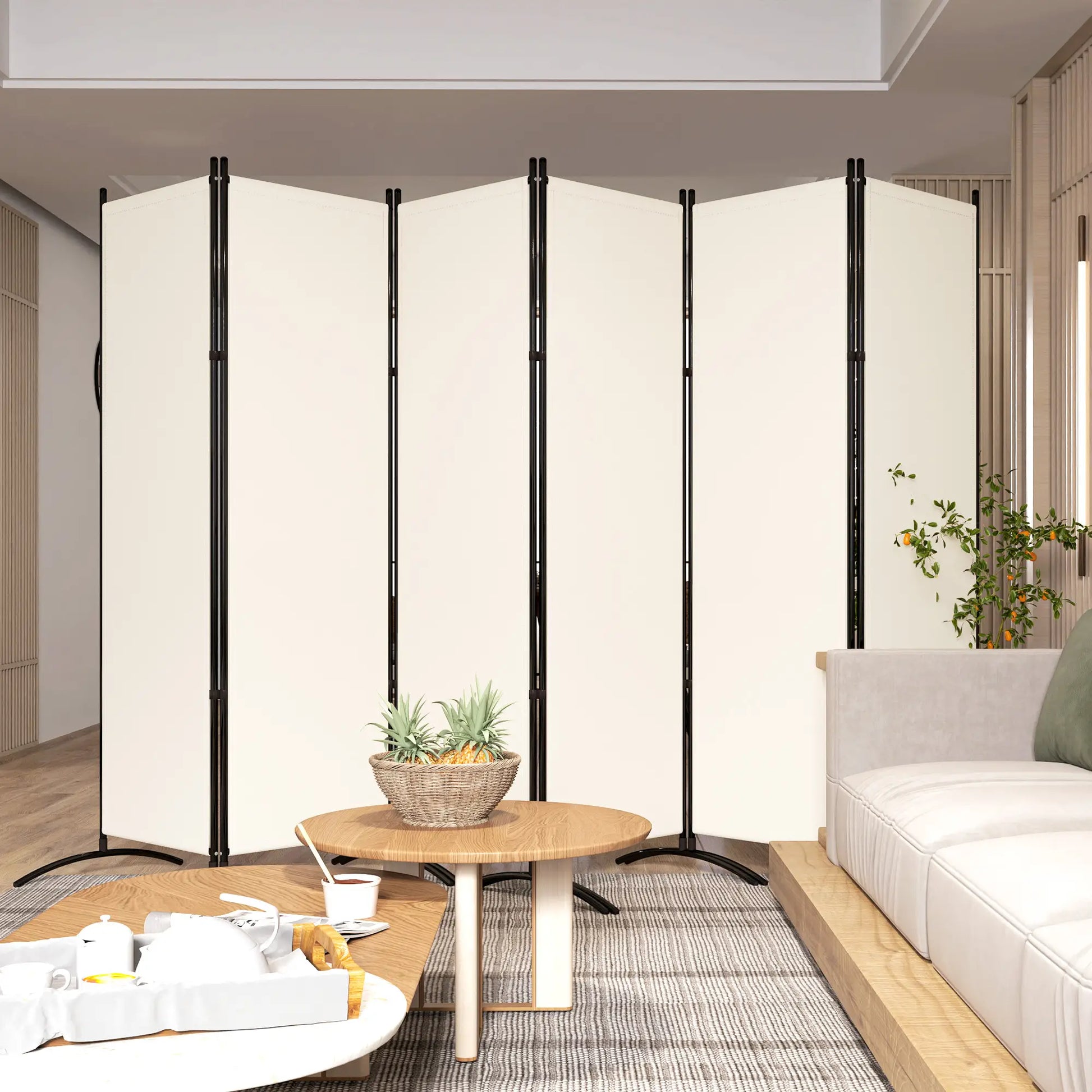 6 Panel Folding Room Divider, UV30+ Privacy Screen, Beige Side Awnings at Gallery Canada