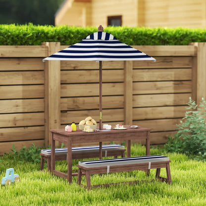 Kids Picnic Table Bench Set with Umbrella, Cushions, Navy Blue Kids Outdoor Furniture at Gallery Canada