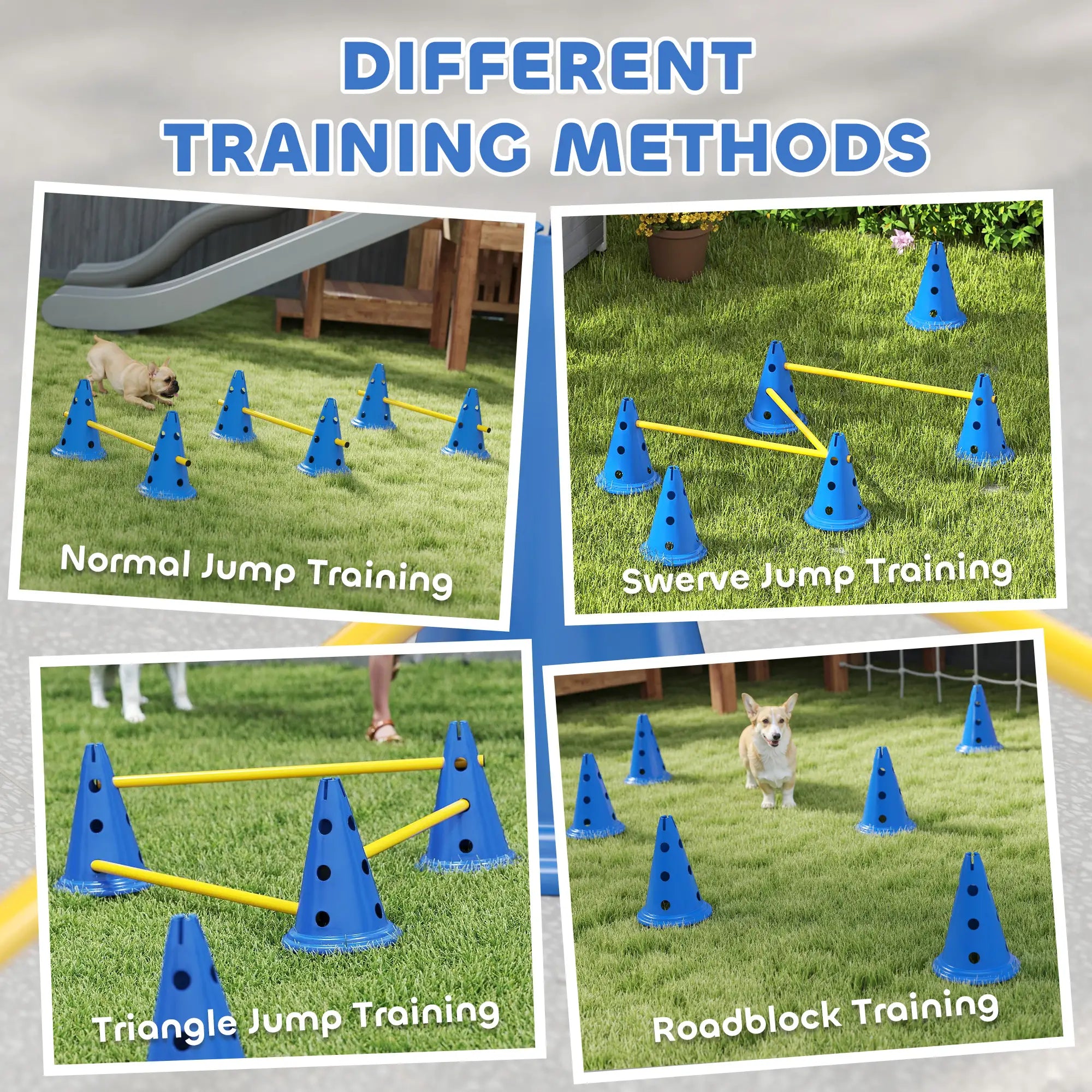 Dog Agility Hurdle Cone Set, Adjustable Obstacle Course, 6 Cones & Poles, Blue Dog Agility Training Equipment at Gallery Canada