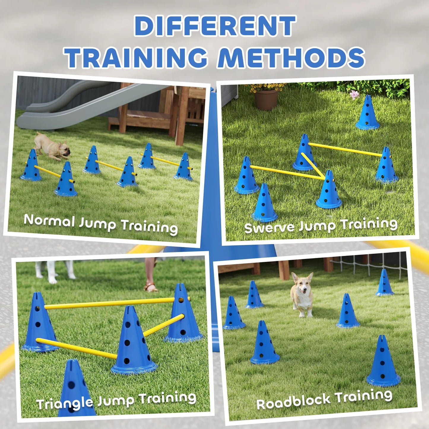Dog Agility Hurdle Cone Set, Adjustable Obstacle Course, 6 Cones & Poles, Blue Dog Agility Training Equipment at Gallery Canada