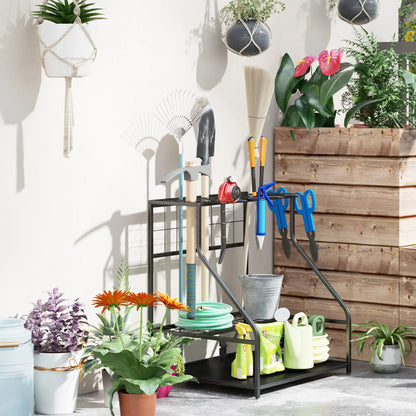 3-Tier Yard Tool Rack, Garden Organizer with Hooks, Black Garden Accessories at Gallery Canada