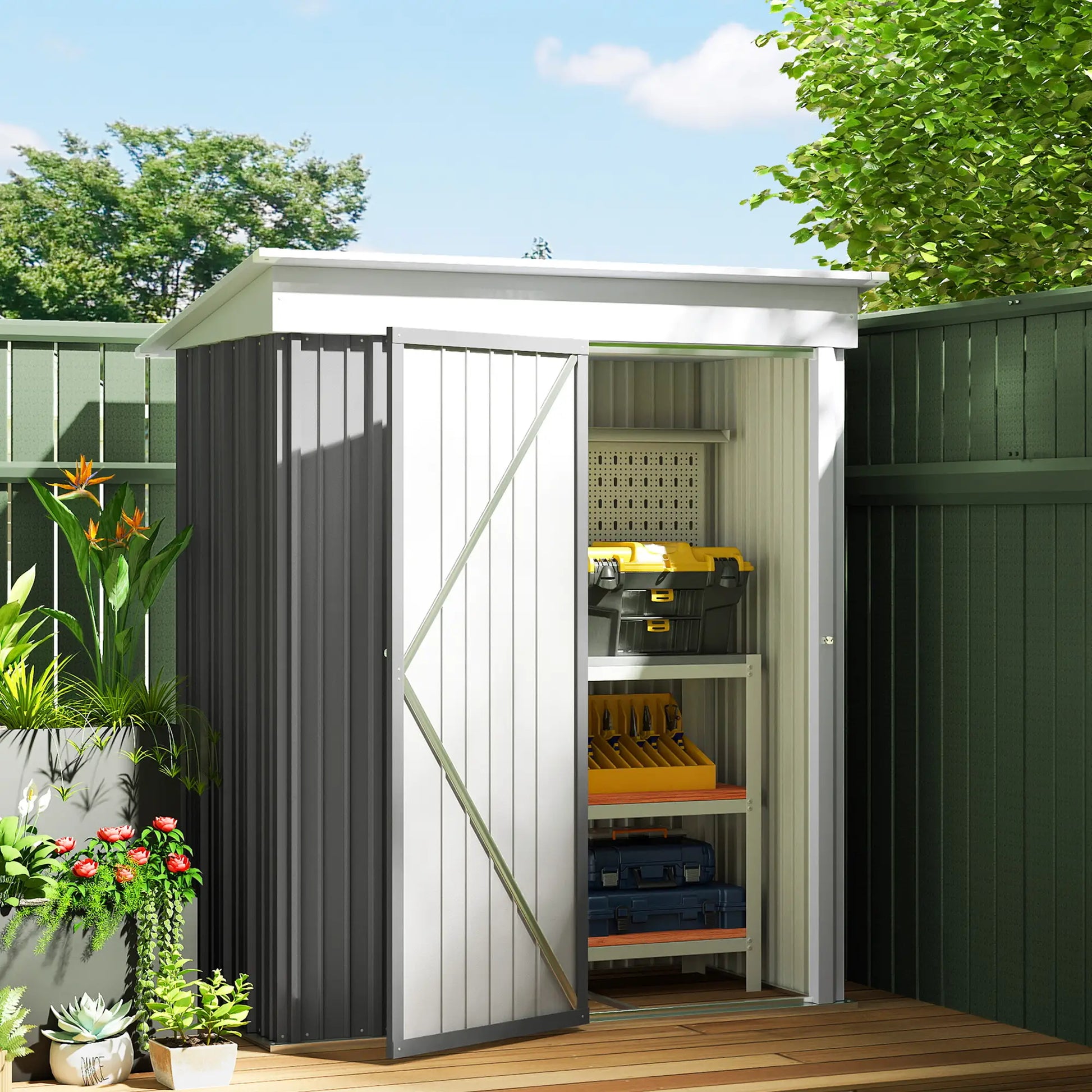 Outdoor Storage Shed, Steel Lean-To, Adjustable Shelf, 5'x3'x6', Grey Sheds at Gallery Canada