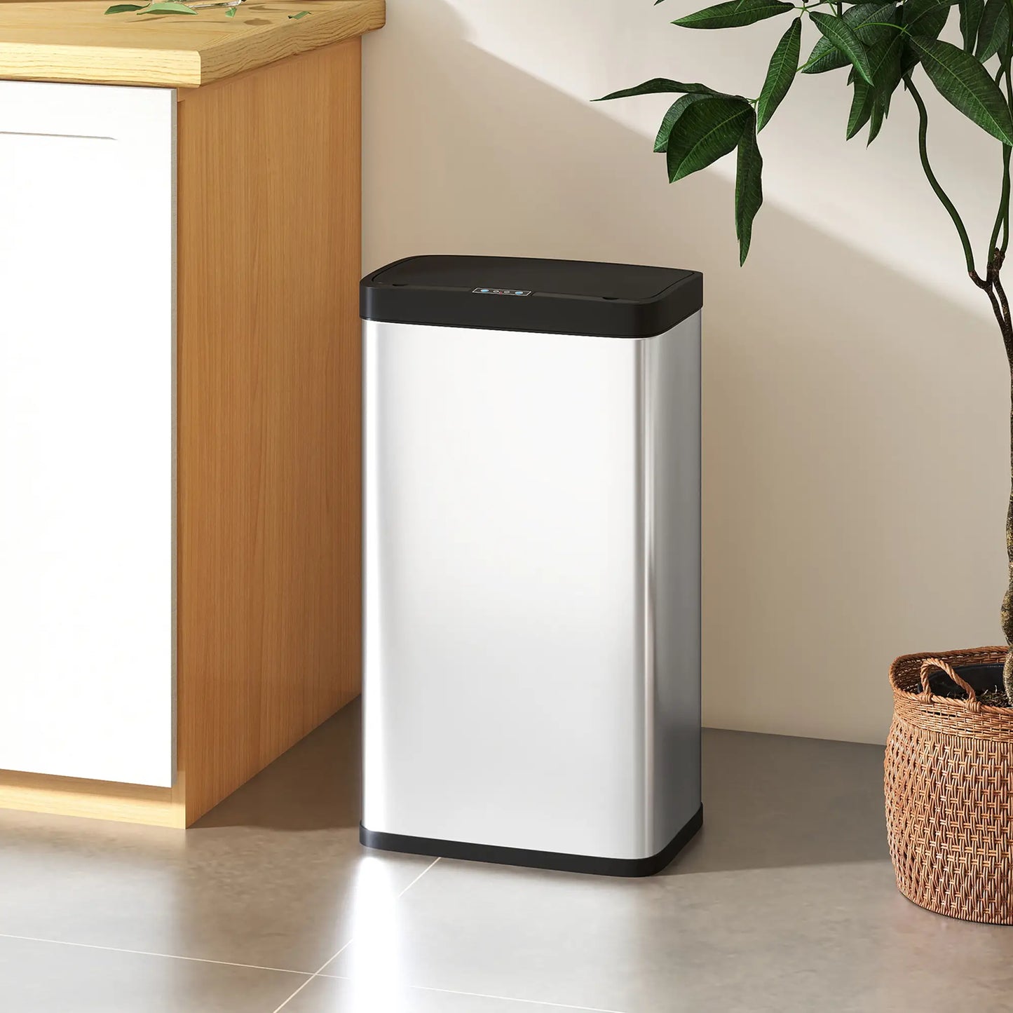 12 Gallon Sensor Can, Automatic Garbage Can, Stainless Steel, Silver