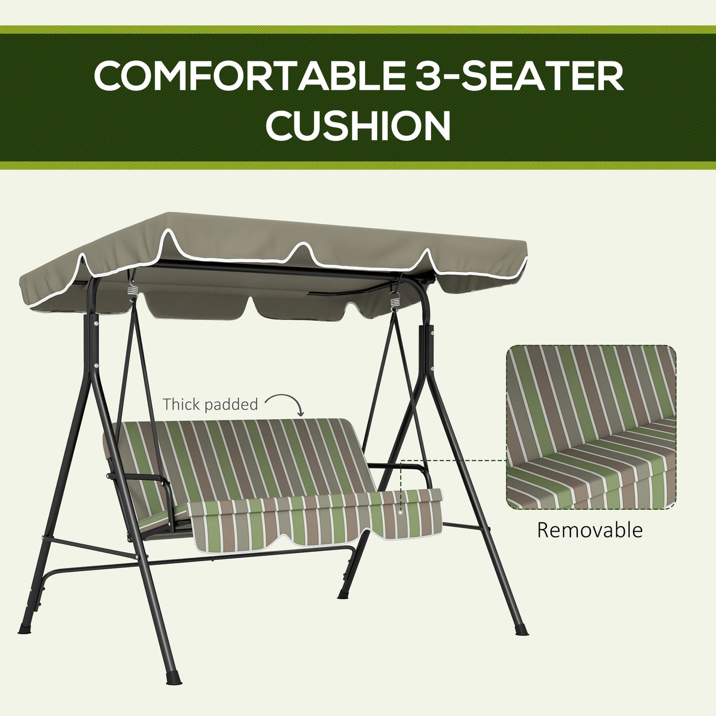 3-Seater Outdoor Porch Swing, Adjustable Canopy, Brown, Green Patio Swings with Stand at Gallery Canada