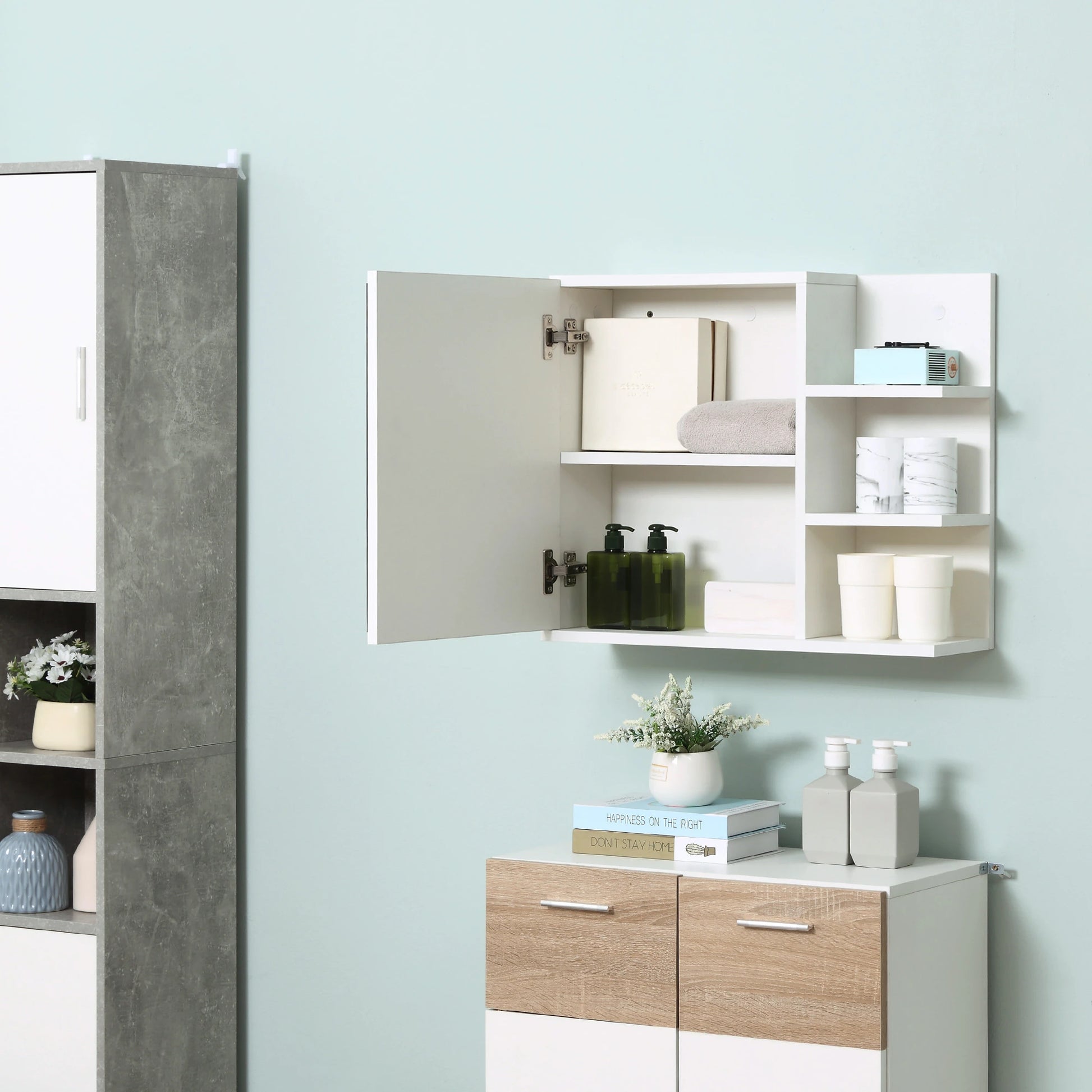 Wall Mounted Bathroom Storage Cabinet with Mirror, 3 Shelves, 2-Tier Cupboard Mirror Medicine Cabinets at Gallery Canada