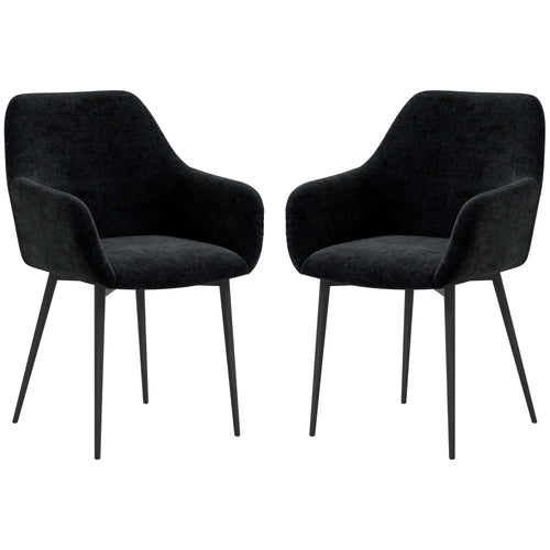 Velvet Fabric Dining Chairs Set Of 2, With Steel Legs, Black