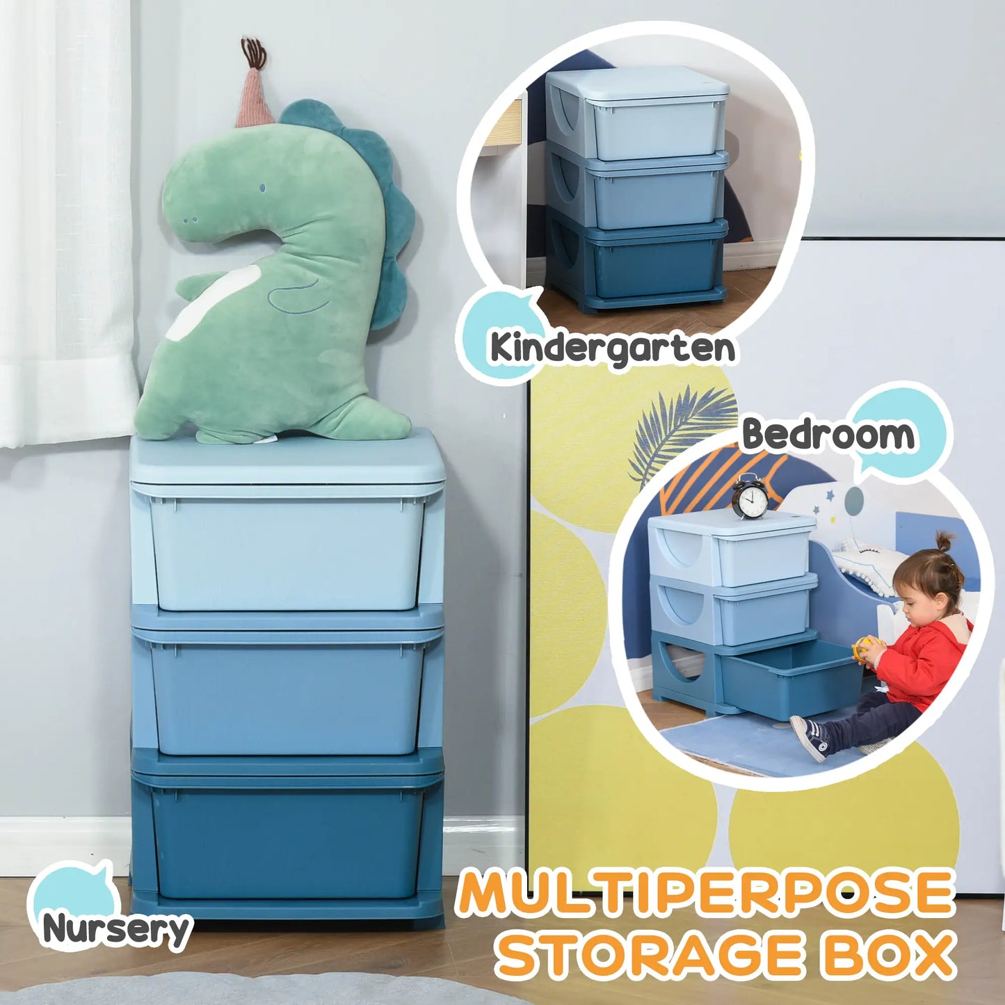 3 Tier Toy Organizer, 3 Plastic Drawers, Blue Baby & Kids Storage at Gallery Canada