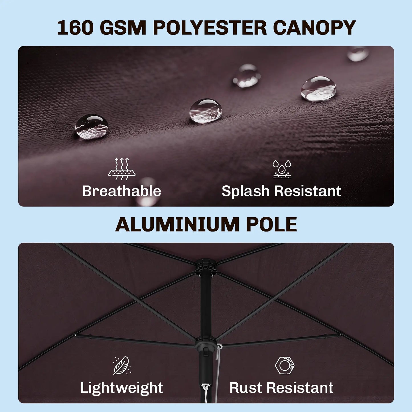 6.5x4ft Rectangle Patio Umbrella, Aluminum Tilt Adjustable, Garden Parasol Sun Umbrellas at Gallery Canada