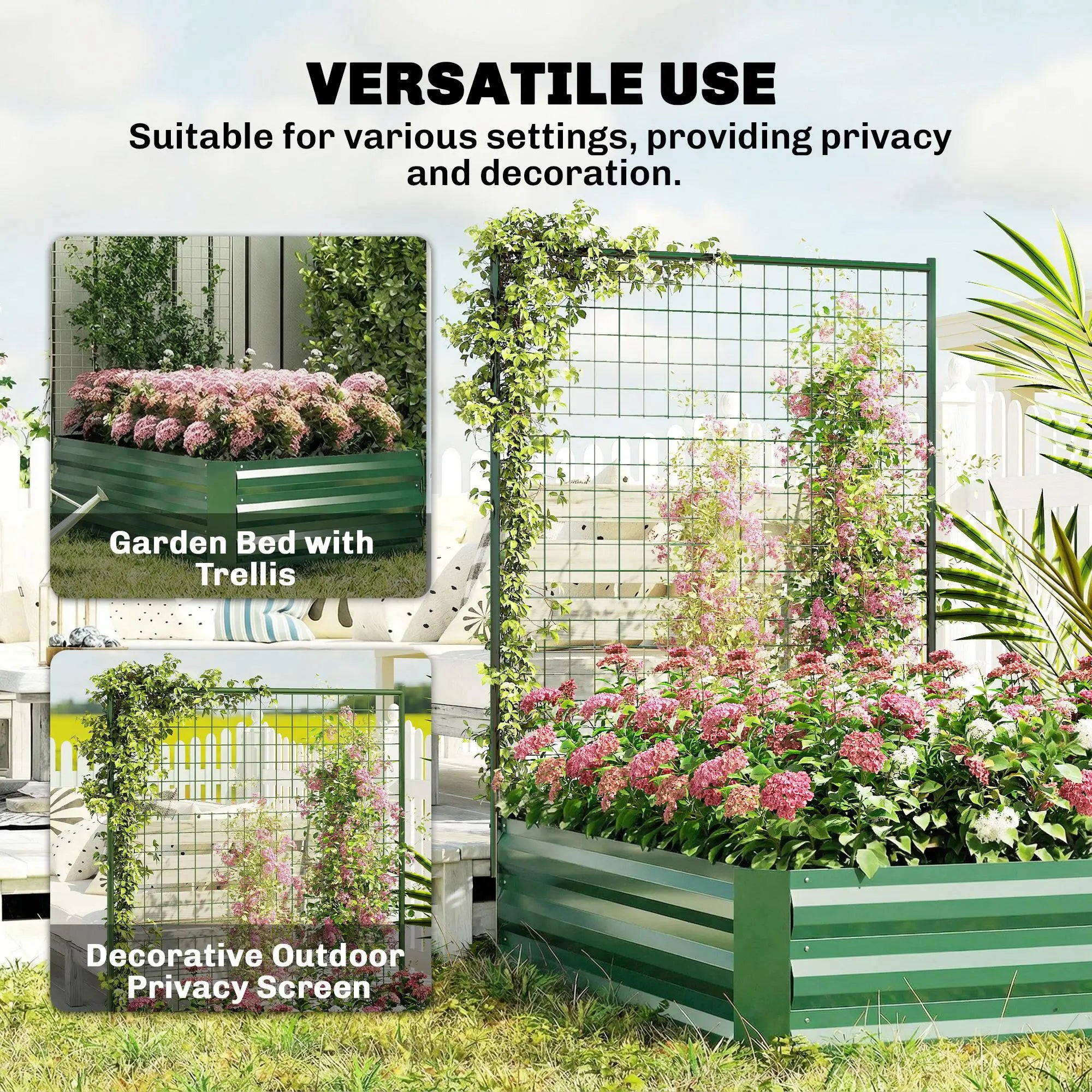 Galvanized Raised Garden Bed With Trellis, Outdoor Planter Box, Green Galvanized Planter Boxes at Gallery Canada