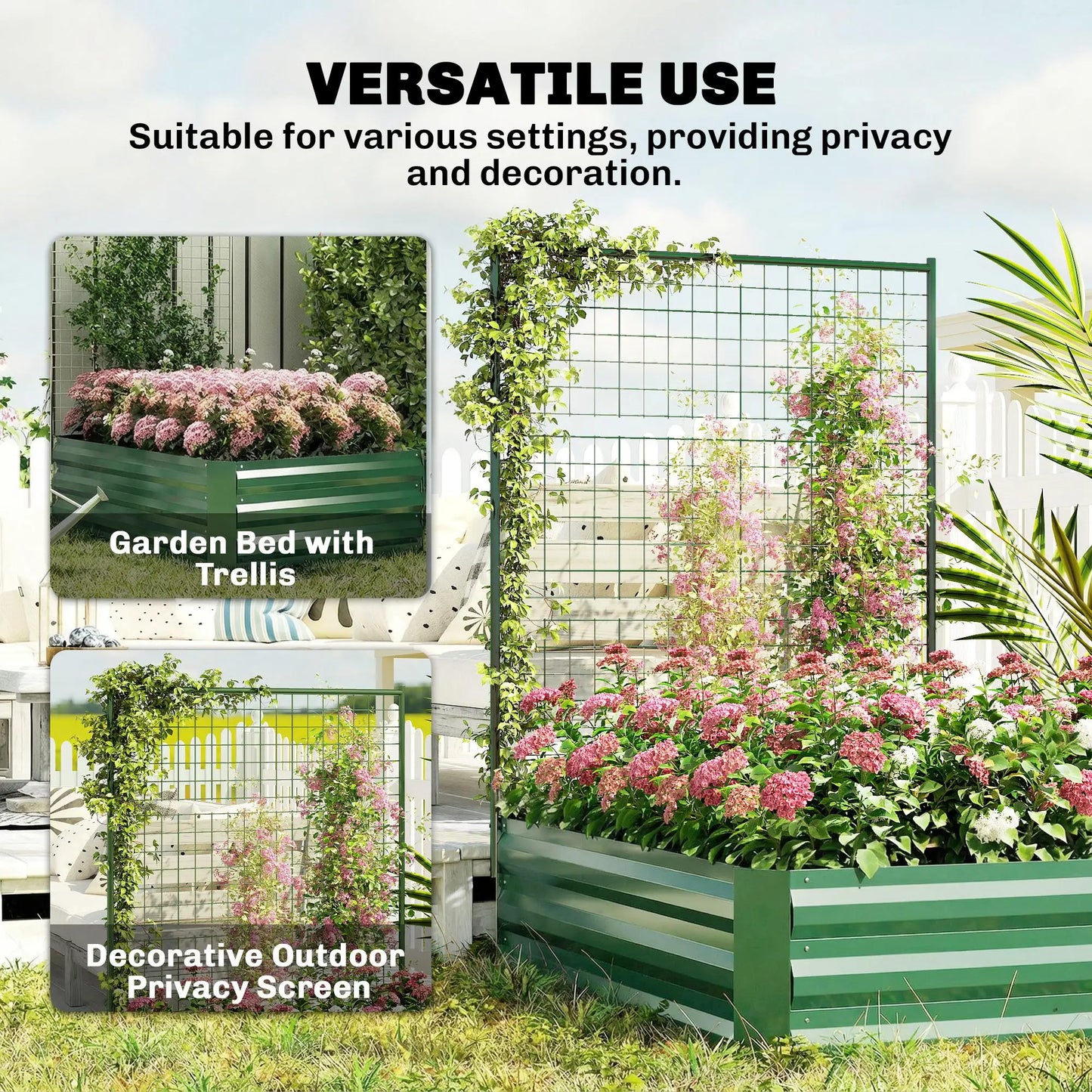 Galvanized Raised Garden Bed With Trellis, Outdoor Planter Box, Green Galvanized Planter Boxes at Gallery Canada