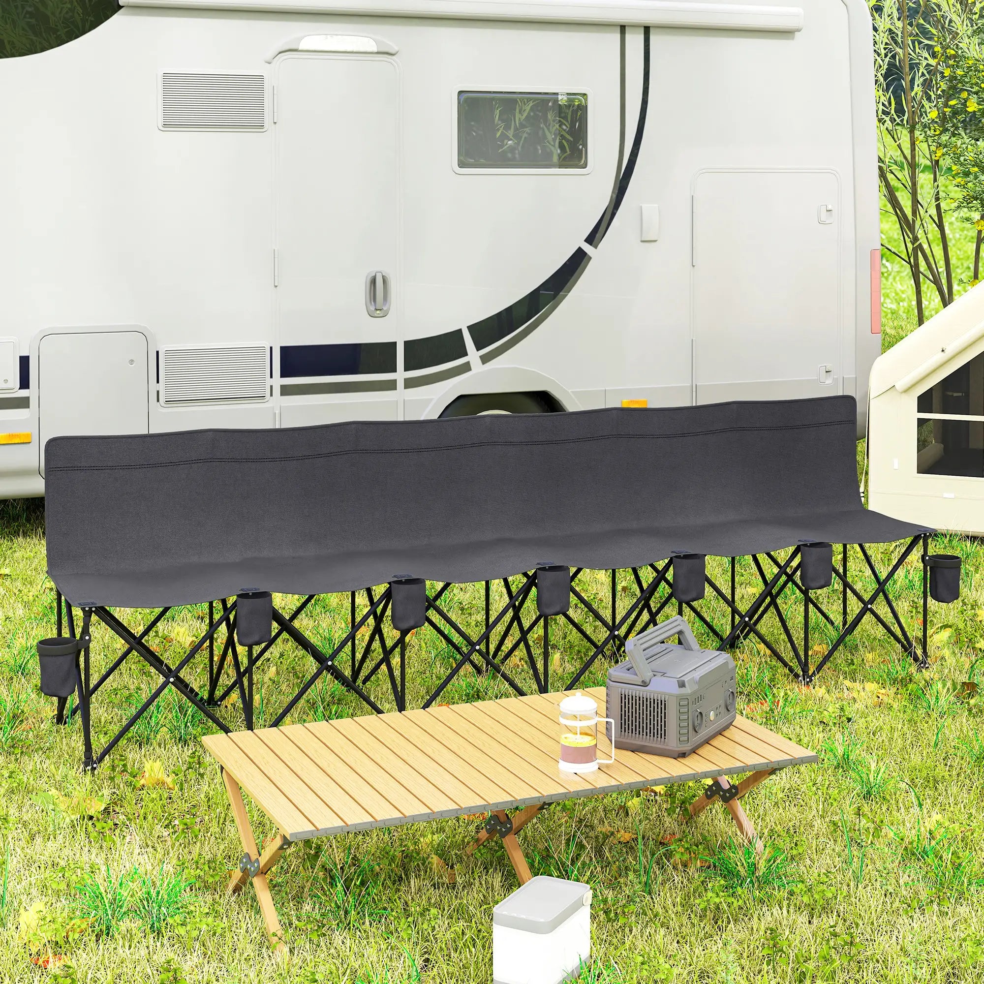 6 Seat Folding Camping Chair, Cup Holder, Carrying Case, Dark Grey Picnic Tables & Camping Chairs at Gallery Canada