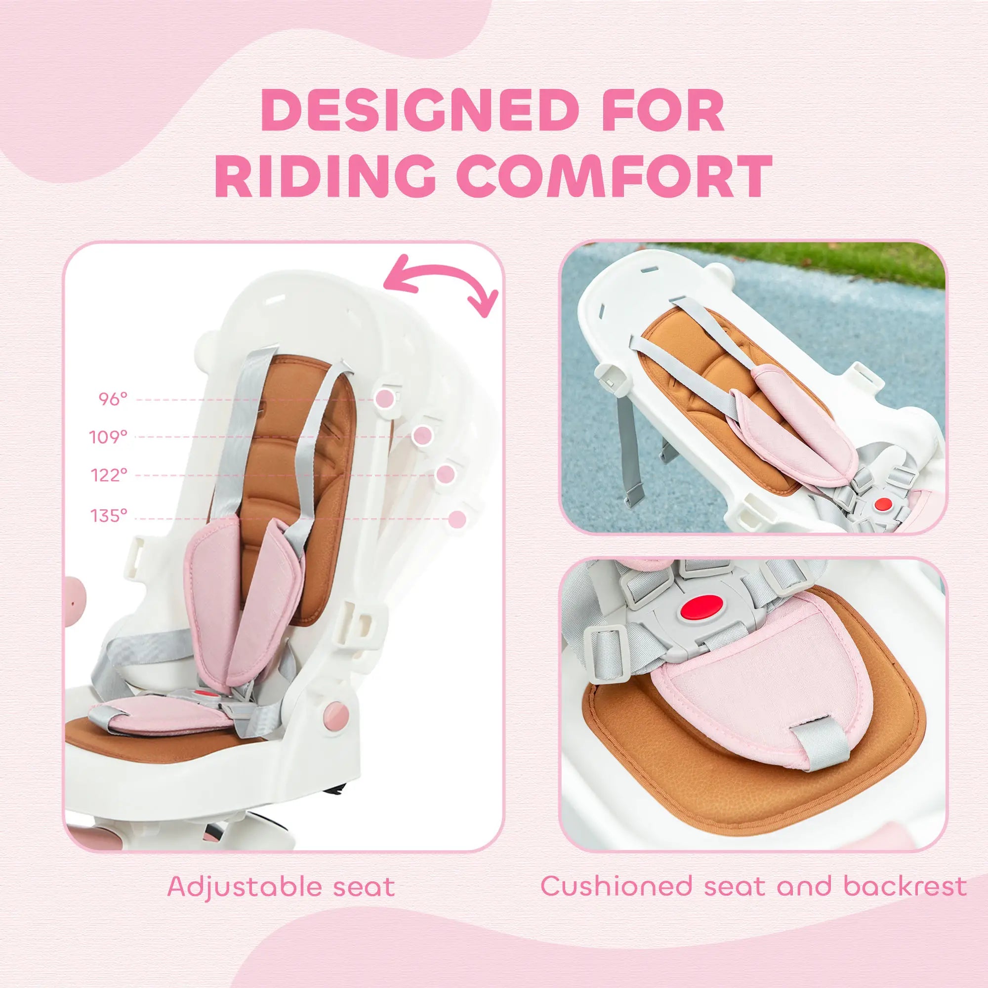 7 in 1 Toddler Tricycle, Safety Harness, Adjustable Parent Handle, Pink Tricycles for Kids at Gallery Canada