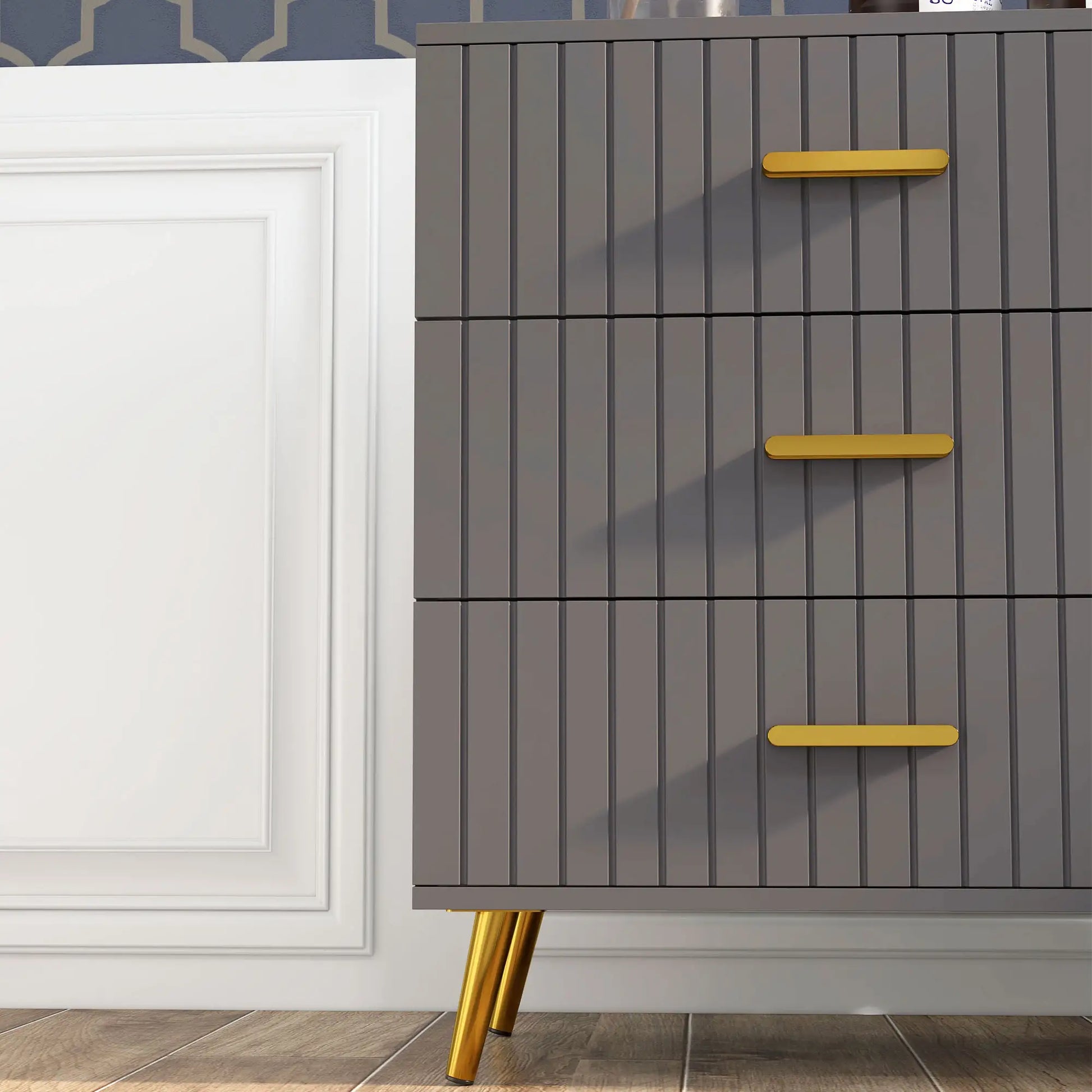 3 Drawer Cabinet, Bedroom Chest of Drawers, Aluminium Legs, Dark Grey Storage Cabinets at Gallery Canada