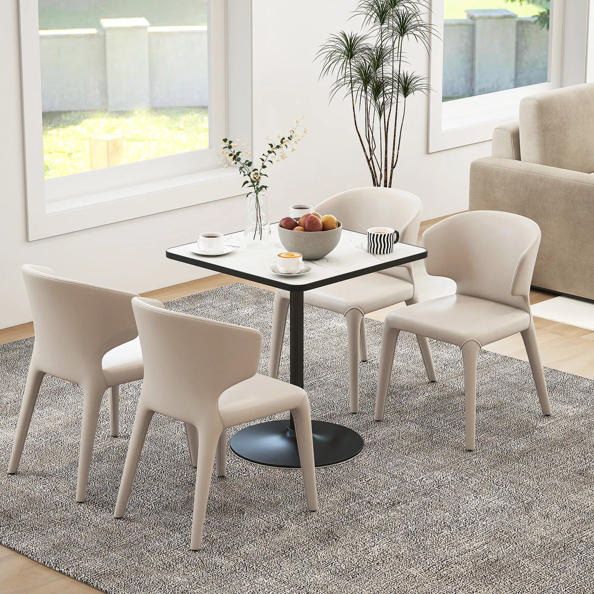 Modern Dining Table For 4, White Marble Effect Tabletop, Round Base, White Dining Tables at Gallery Canada