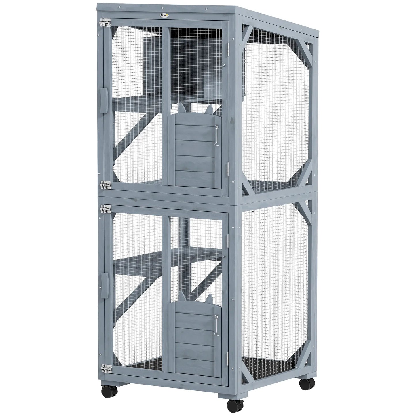 Movable Catio With Resting Box, 3 Jumping Platforms, Waterproof Roof Outdoor Cat Enclosures Dark Grey at Gallery Canada