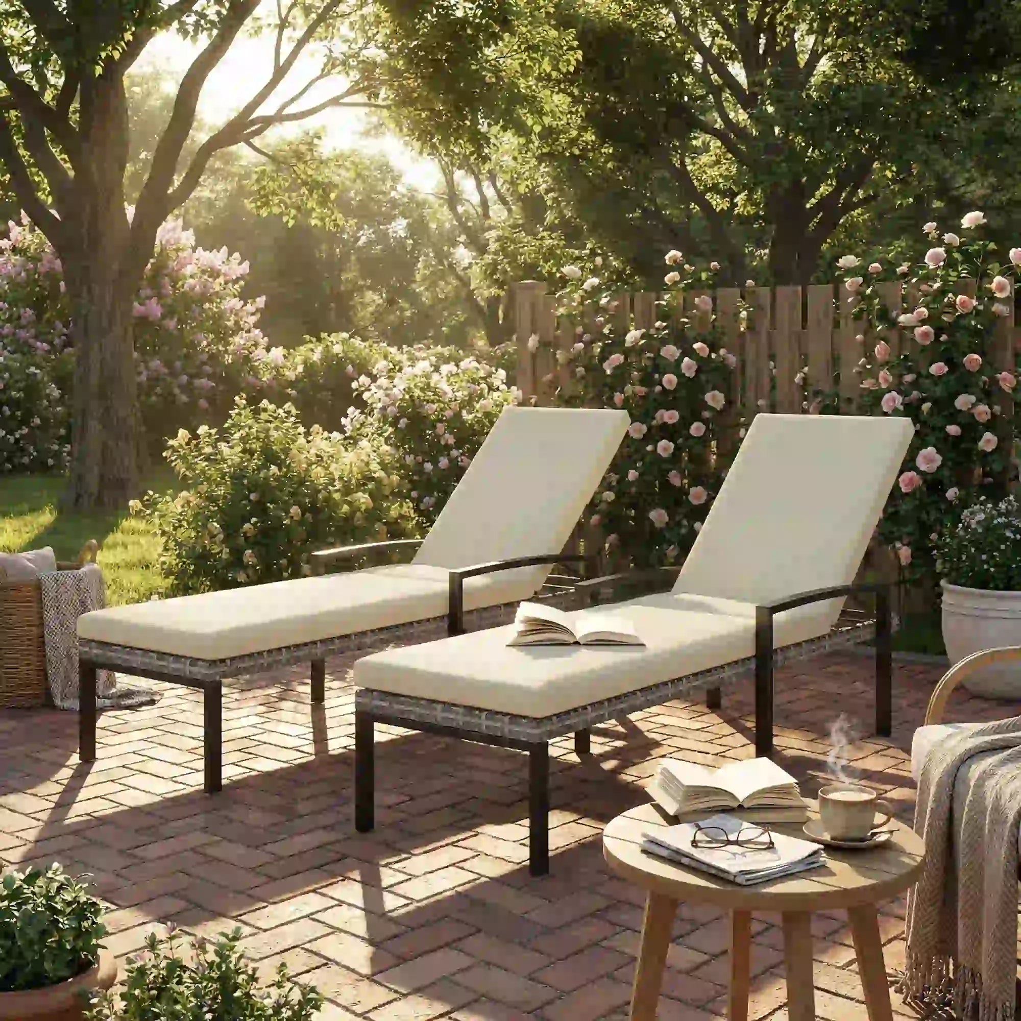 Outdoor Wicker Chaise Lounge Chairs, Set of 2, 5-Level Adjustable Backrest Wicker Chaise Loungers at Gallery Canada