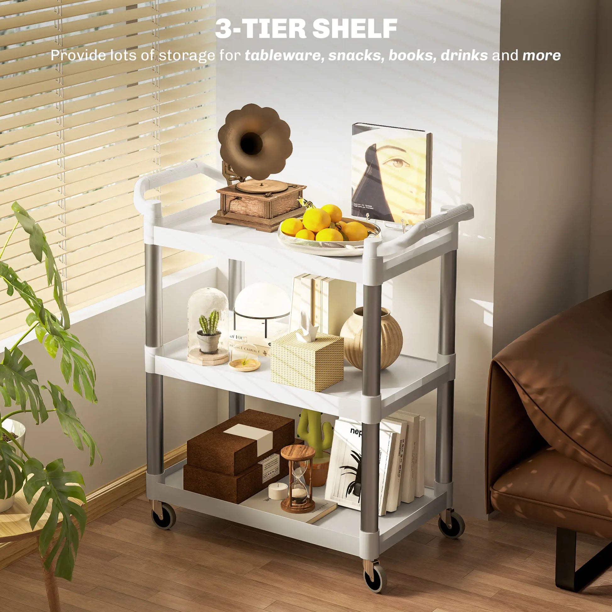 3-Tier Utility Cart, Rolling Storage Trolley, 3 Shelves, Silver White Kitchen Islands & Kitchen Carts at Gallery Canada