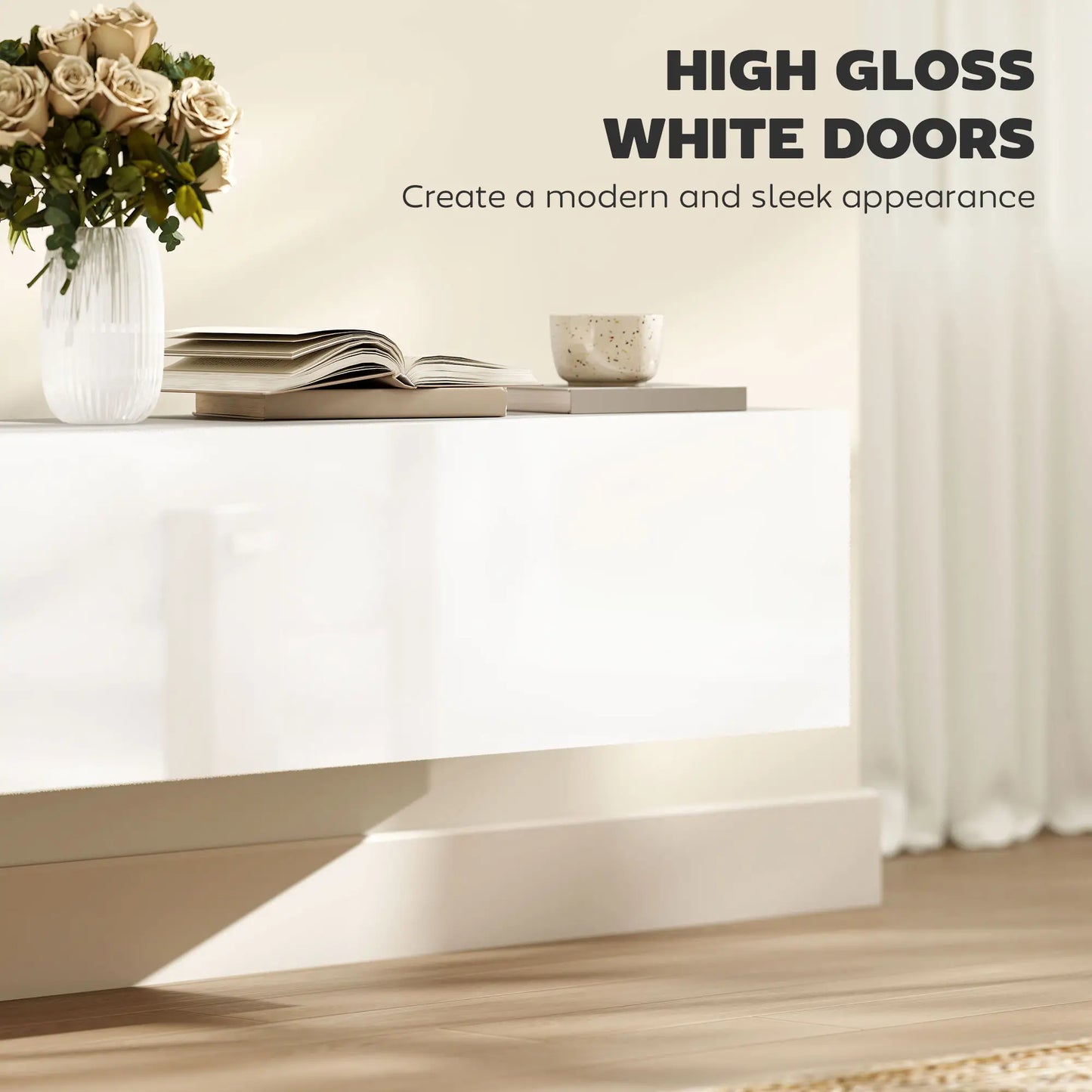 Floating TV Stand, Storage Cupboards for 45, 55, 65in TVs, Wall Mounted, White TV Stands at Gallery Canada