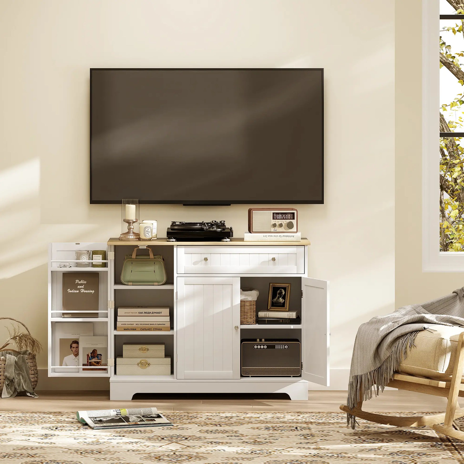 Modern Sideboard Cabinet, 41" Kitchen Buffet with Drawer, Adjustable Shelf, White Bar Cabinets at Gallery Canada